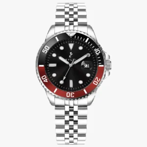OceanBlackRedSilverStainlessSteelWatch